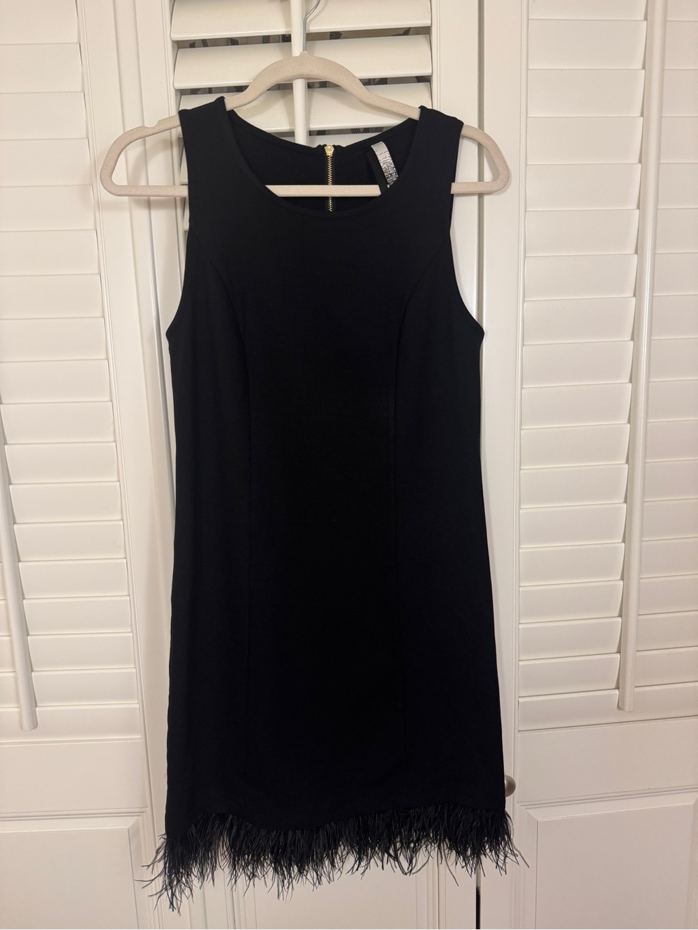 Kensie Black Sleeveless Ostrich Feather Hem Dress S